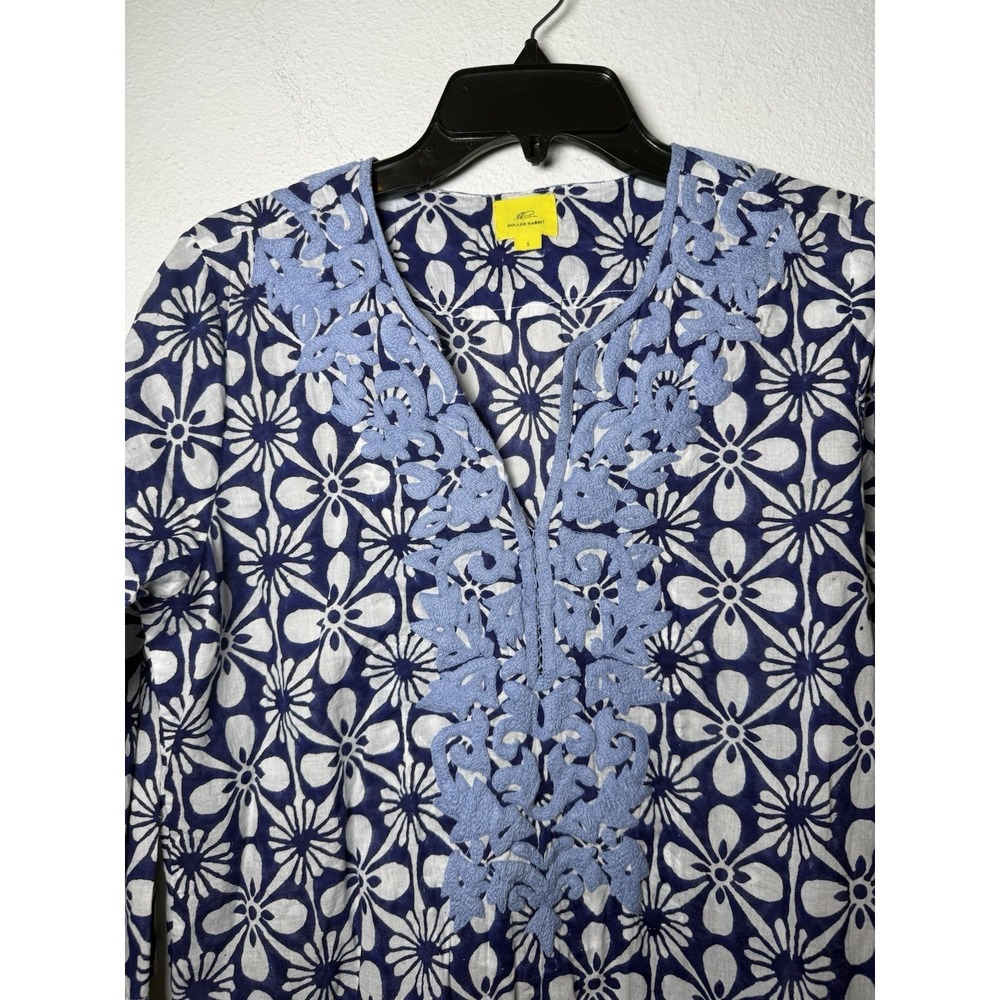 Roberta Roller Rabbit Women's V-Neck Printed Tunic Blouse Size S Beachy Resort - Picture 2 of 10